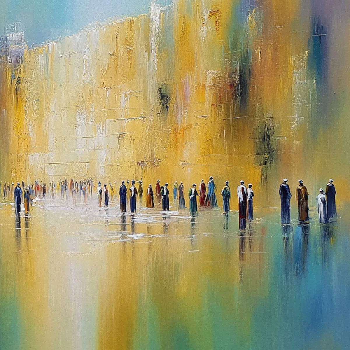 Wall of Whispers | Textured Abstract Cityscape Oil Painting | rectangular format, hand-painted canvas edge