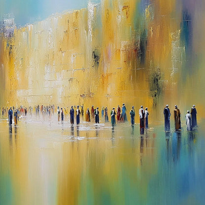 Wall of Whispers | Textured Abstract Cityscape Oil Painting | rectangular format, hand-painted canvas edge