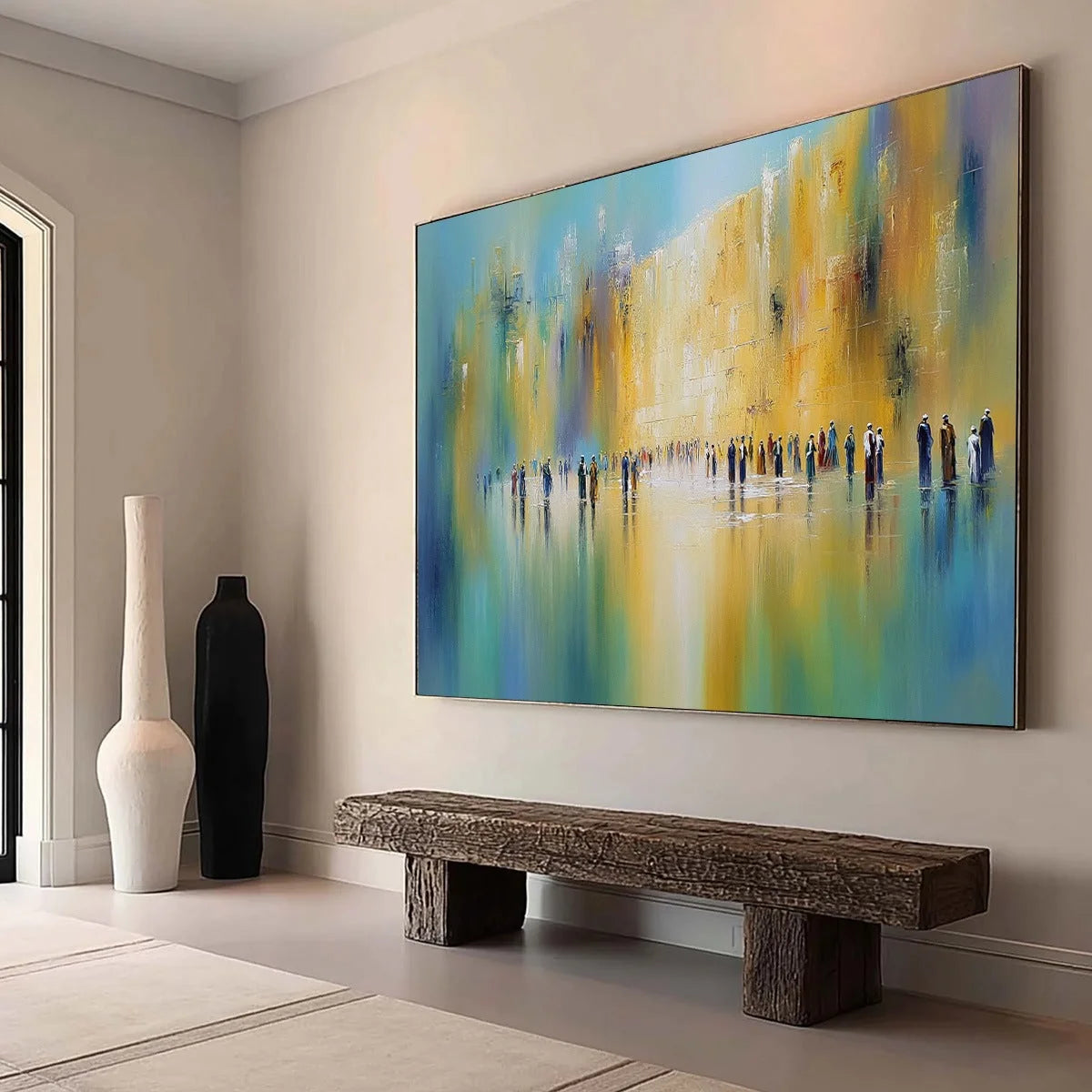 Wall of Whispers | Textured Abstract Cityscape Oil Painting | Abstract mood, soft natural light studio shot