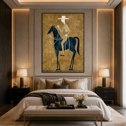 THE WANDERER: Minimalist Equestrian Portrait with Golden Texture | Minimalist closeup, raised brushwork detail