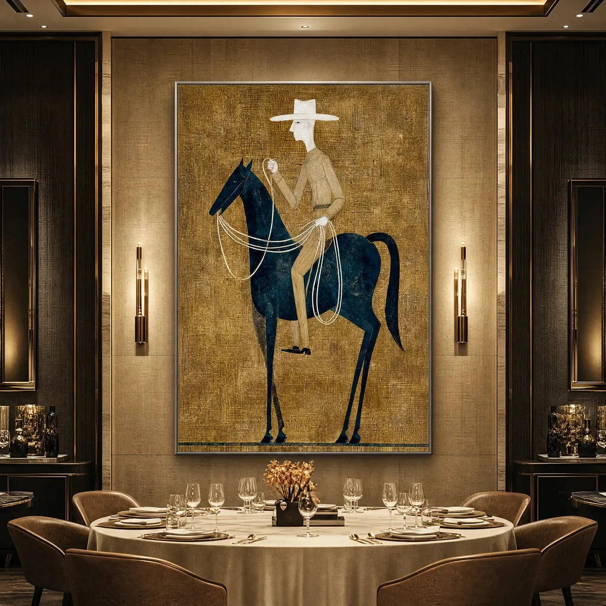 THE WANDERER: Minimalist Equestrian Portrait with Golden Texture | rolled canvas, ready for custom framing