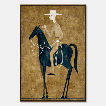 THE WANDERER: Minimalist Equestrian Portrait with Golden Texture | hanging in living room, Minimalist wall art