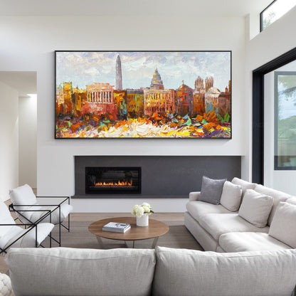 Washington Cityscape skyline textured framed wall art, livingroom horizontal ext #2