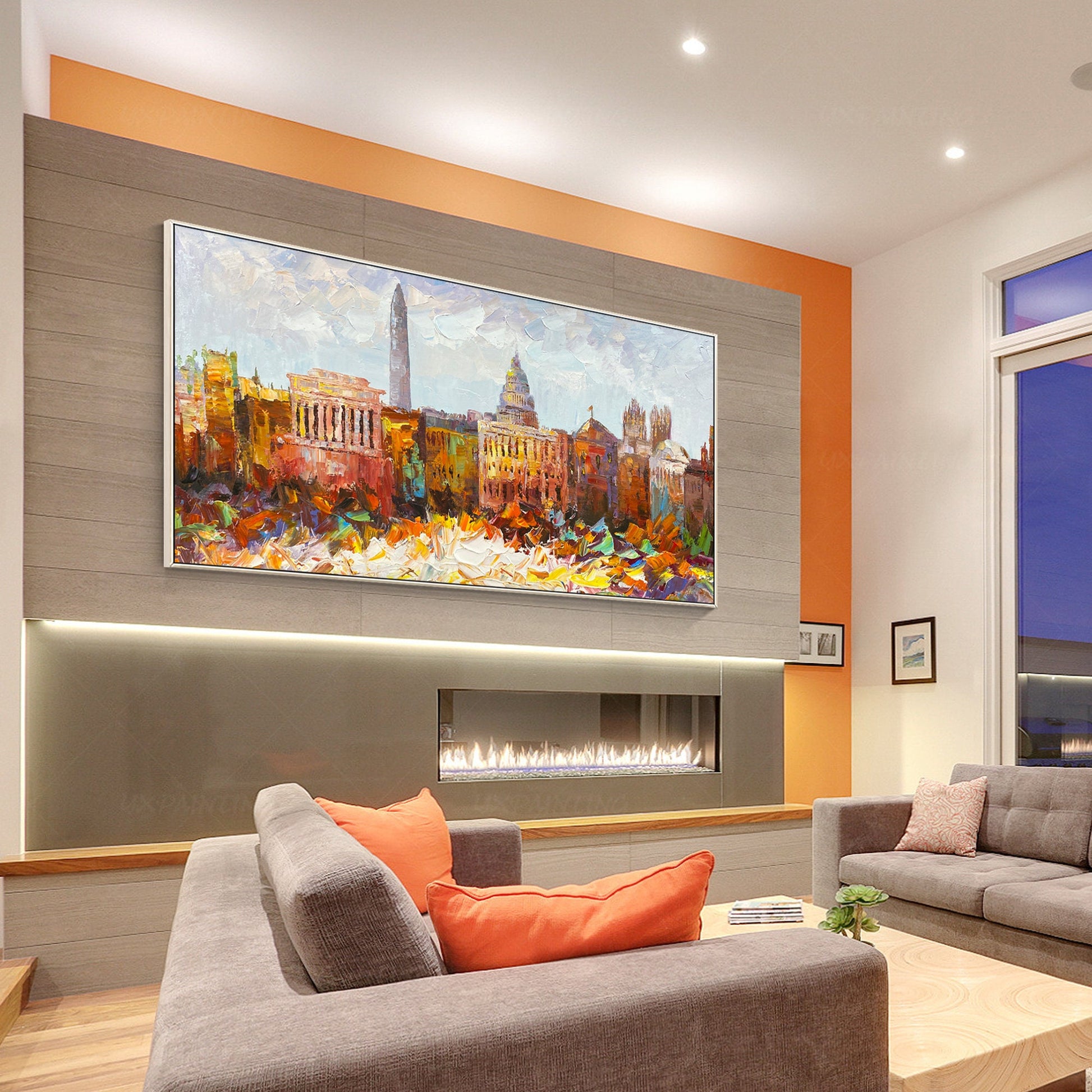 Washington Cityscape skyline textured framed wall art, livingroom horizontal ext #3