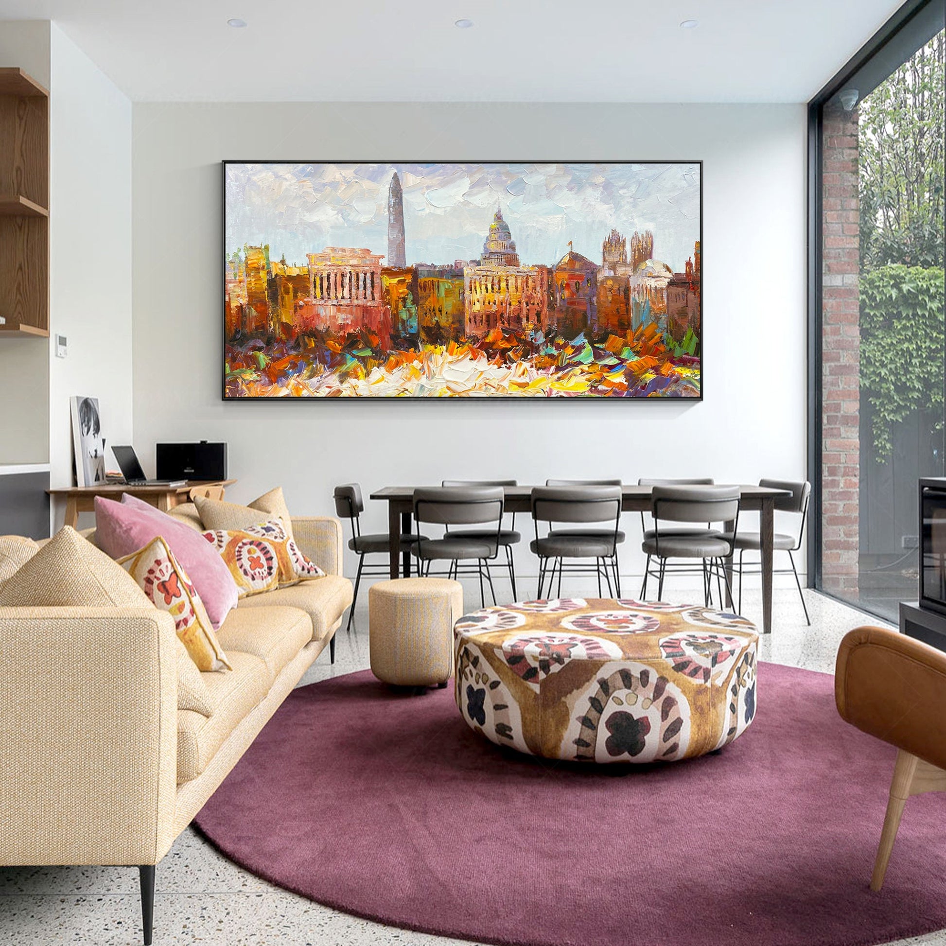 Washington Cityscape skyline textured framed wall art, livingroom horizontal ext #4