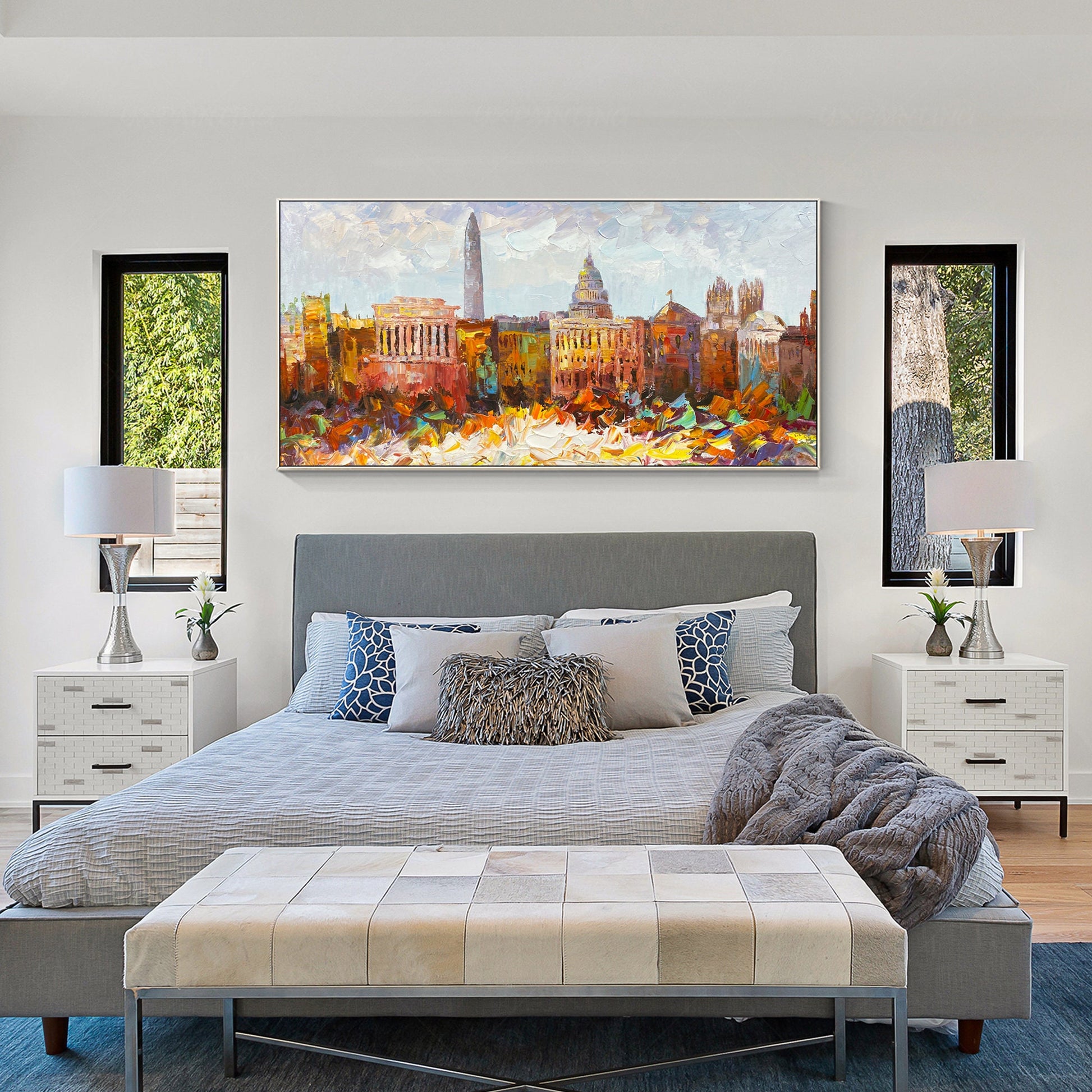Washington Cityscape skyline textured framed wall art, livingroom horizontal ext #5