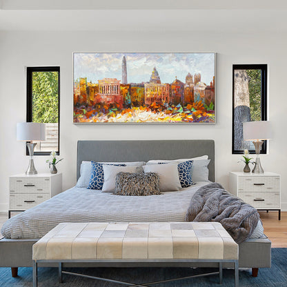 Washington Cityscape skyline textured framed wall art, livingroom horizontal ext #5