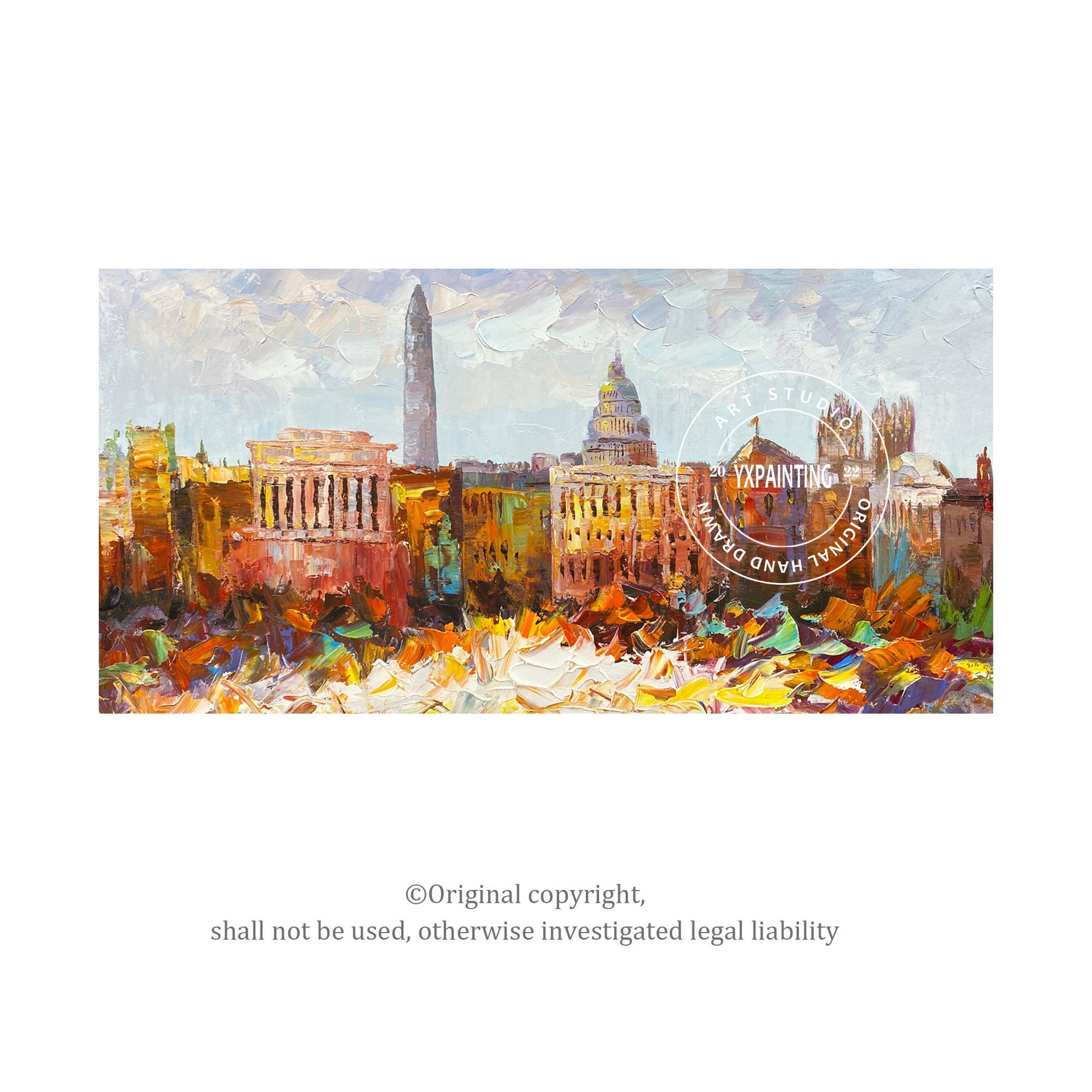 Washington Cityscape skyline textured framed wall art, livingroom horizontal ext #7