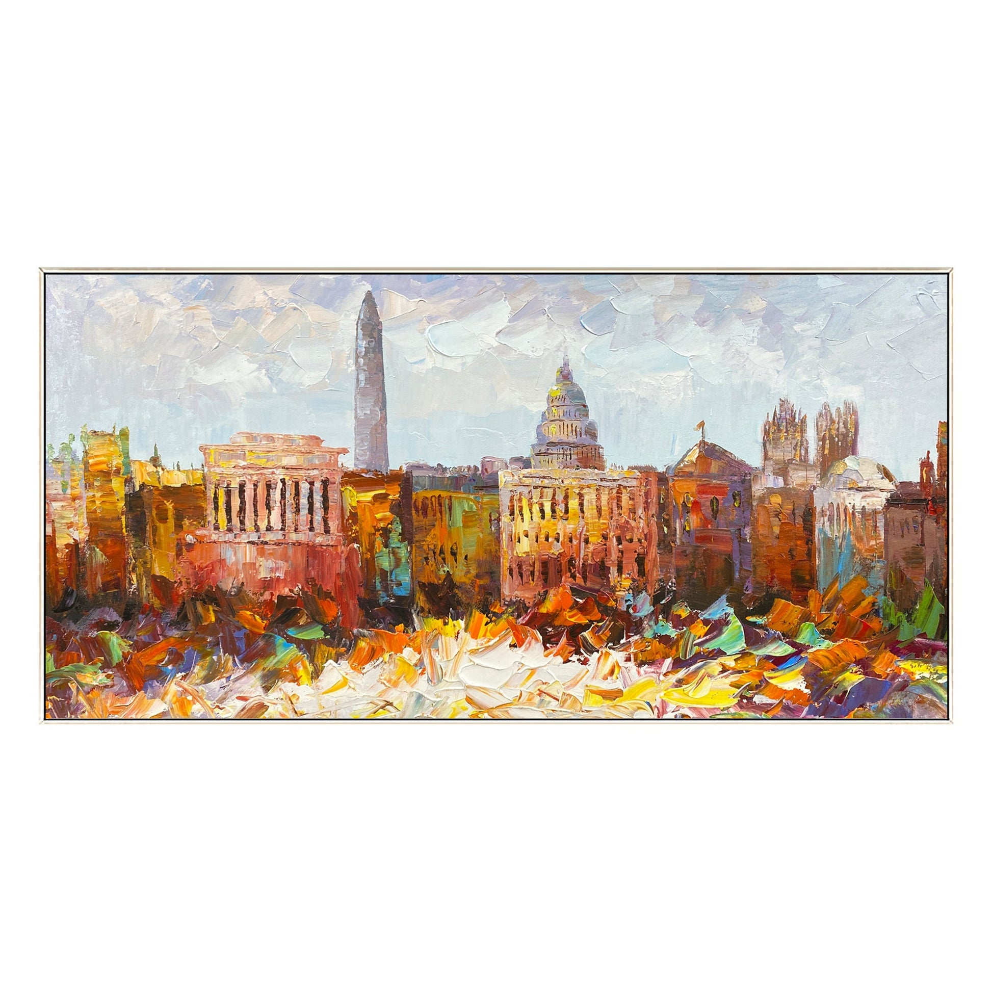 Washington Cityscape skyline textured framed wall art, livingroom horizontal ext #9