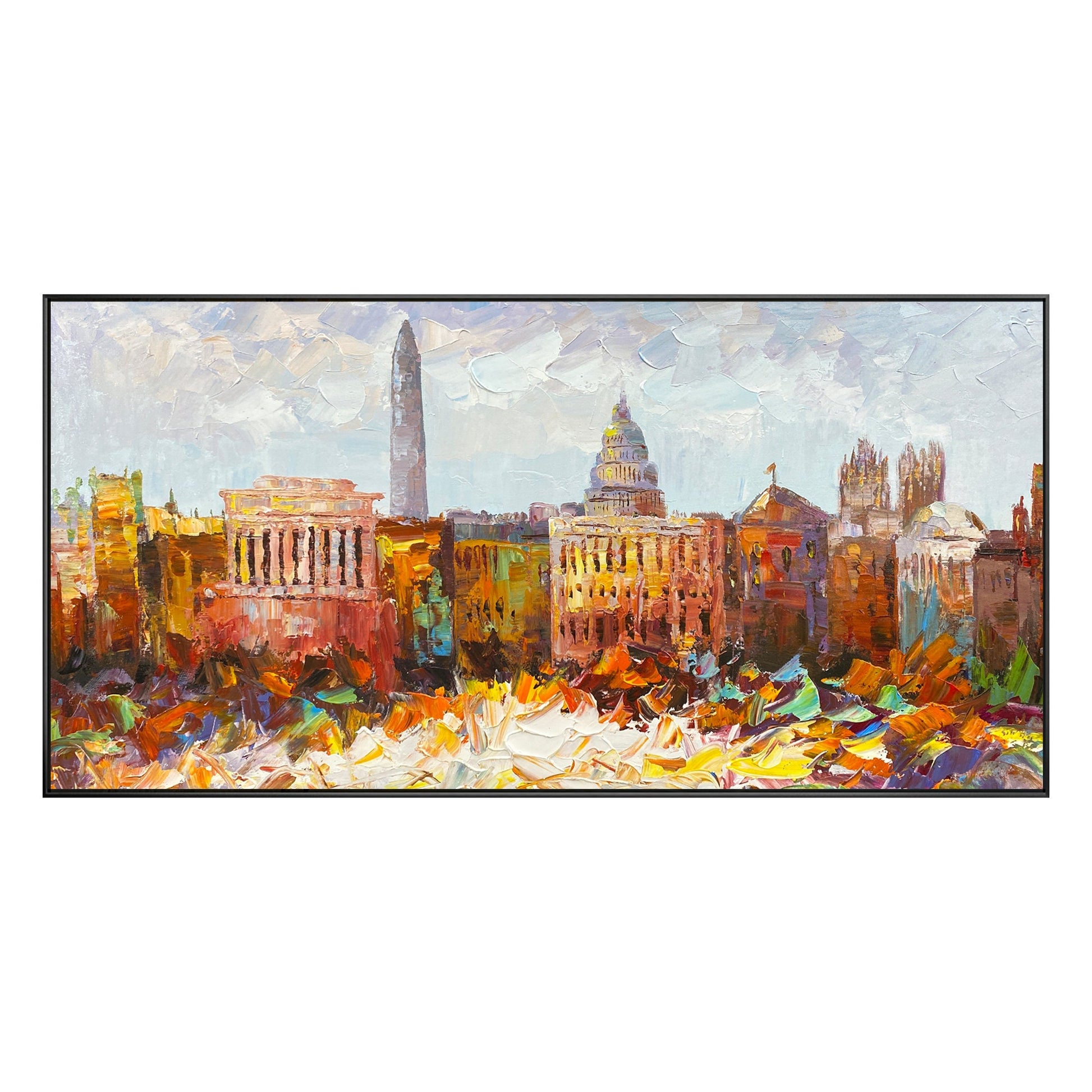 Washington Cityscape skyline textured framed wall art, livingroom horizontal ext #10