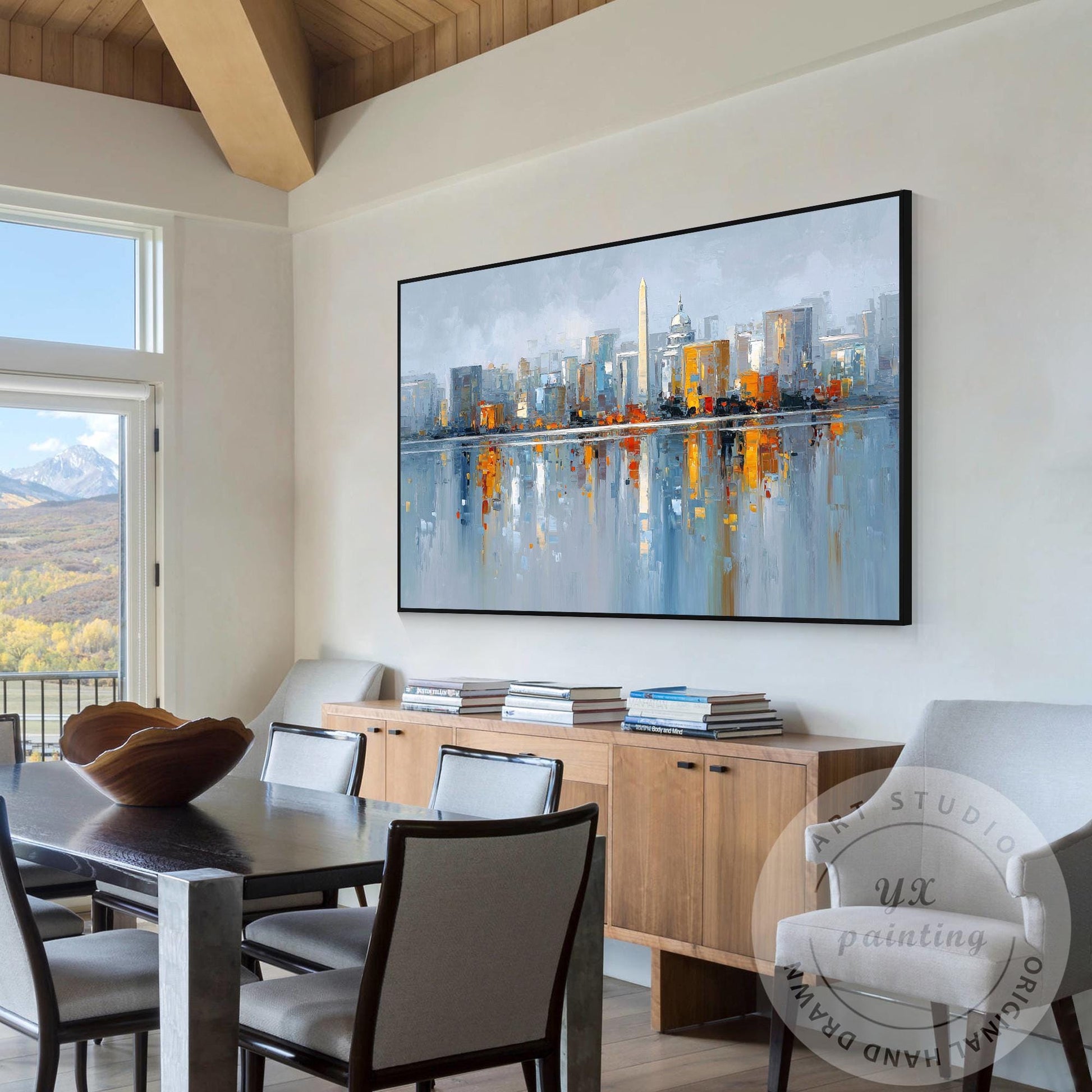 Washington DC Skyline Painting, Large Horizontal Abstract Cityscape, Oversized M #2