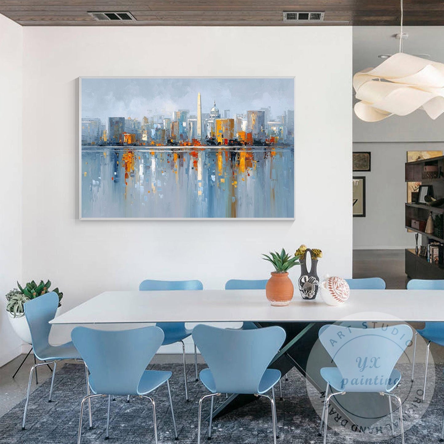 Washington DC Skyline Painting, Large Horizontal Abstract Cityscape, Oversized M #4