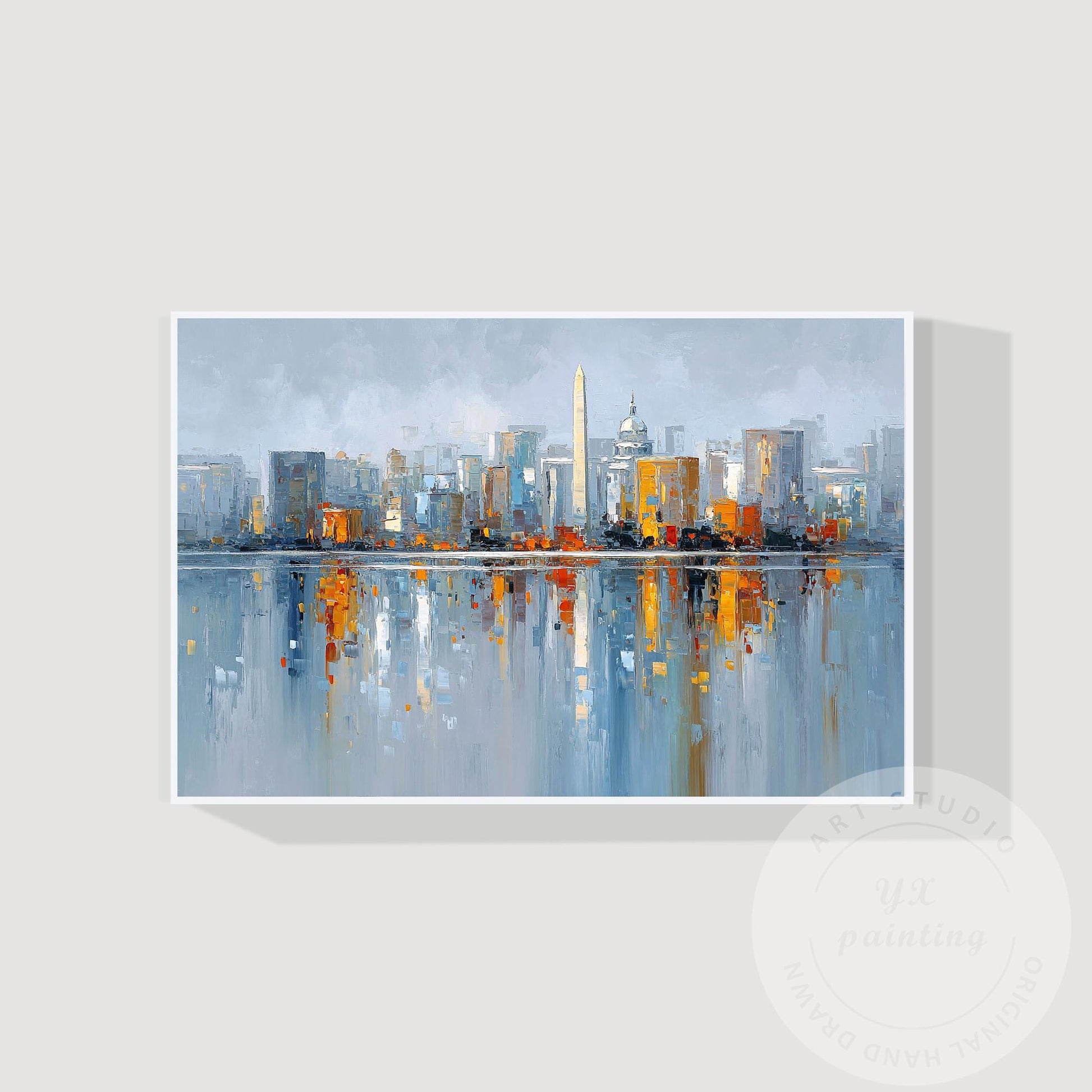 Washington DC Skyline Painting, Large Horizontal Abstract Cityscape, Oversized M #6