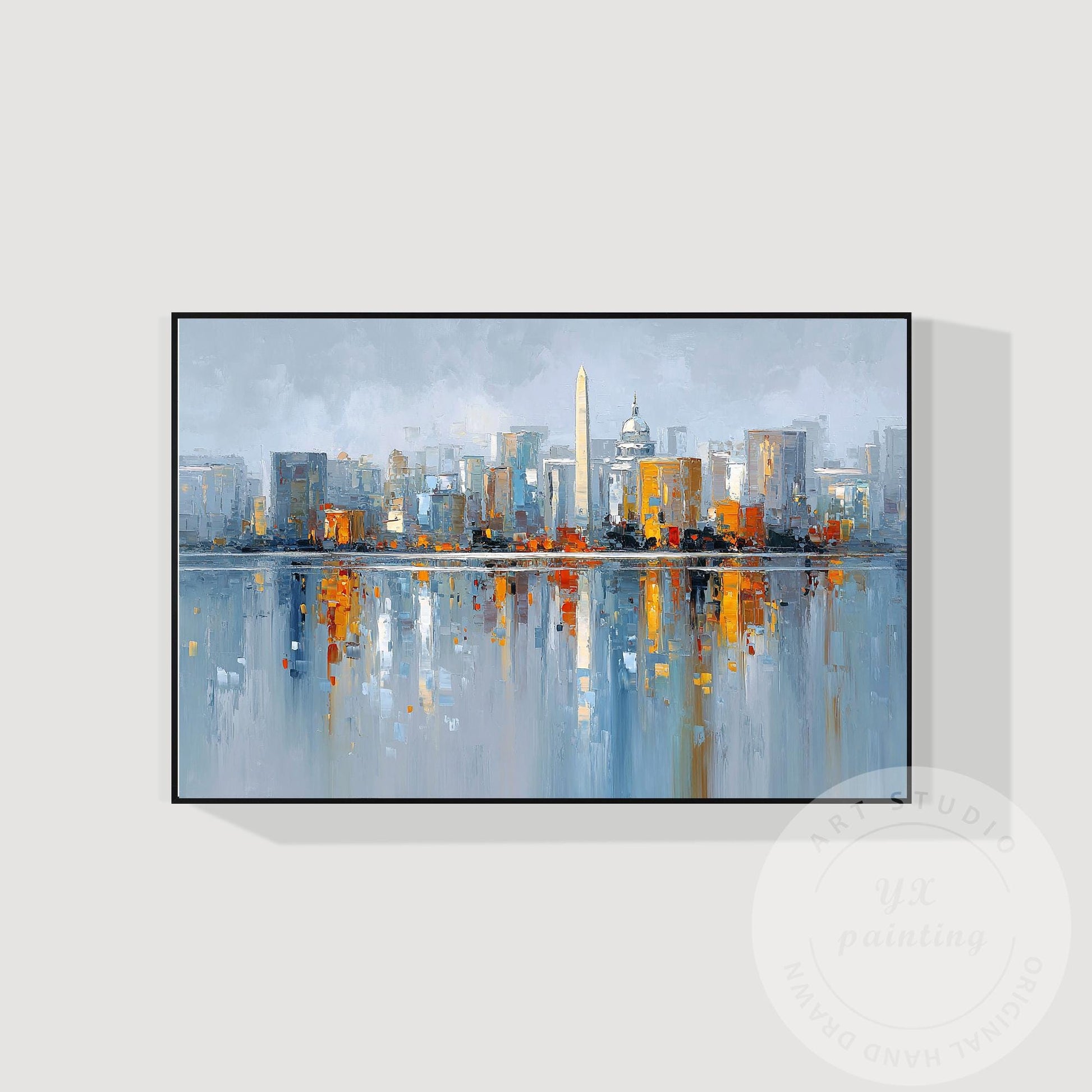 Washington DC Skyline Painting, Large Horizontal Abstract Cityscape, Oversized M #7