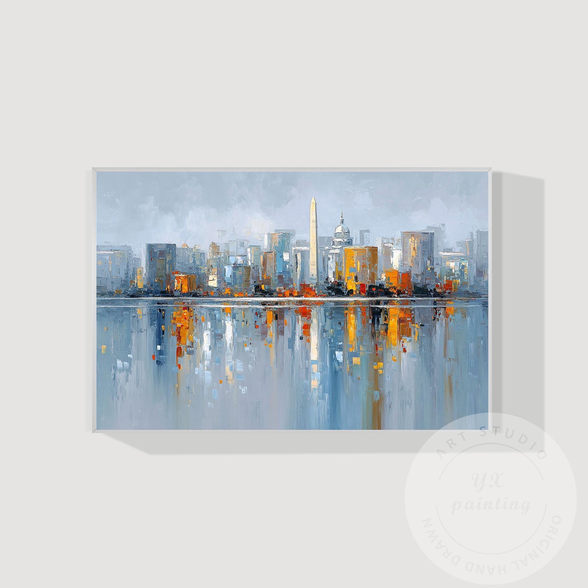Washington DC Skyline Painting, Large Horizontal Abstract Cityscape, Oversized M #10