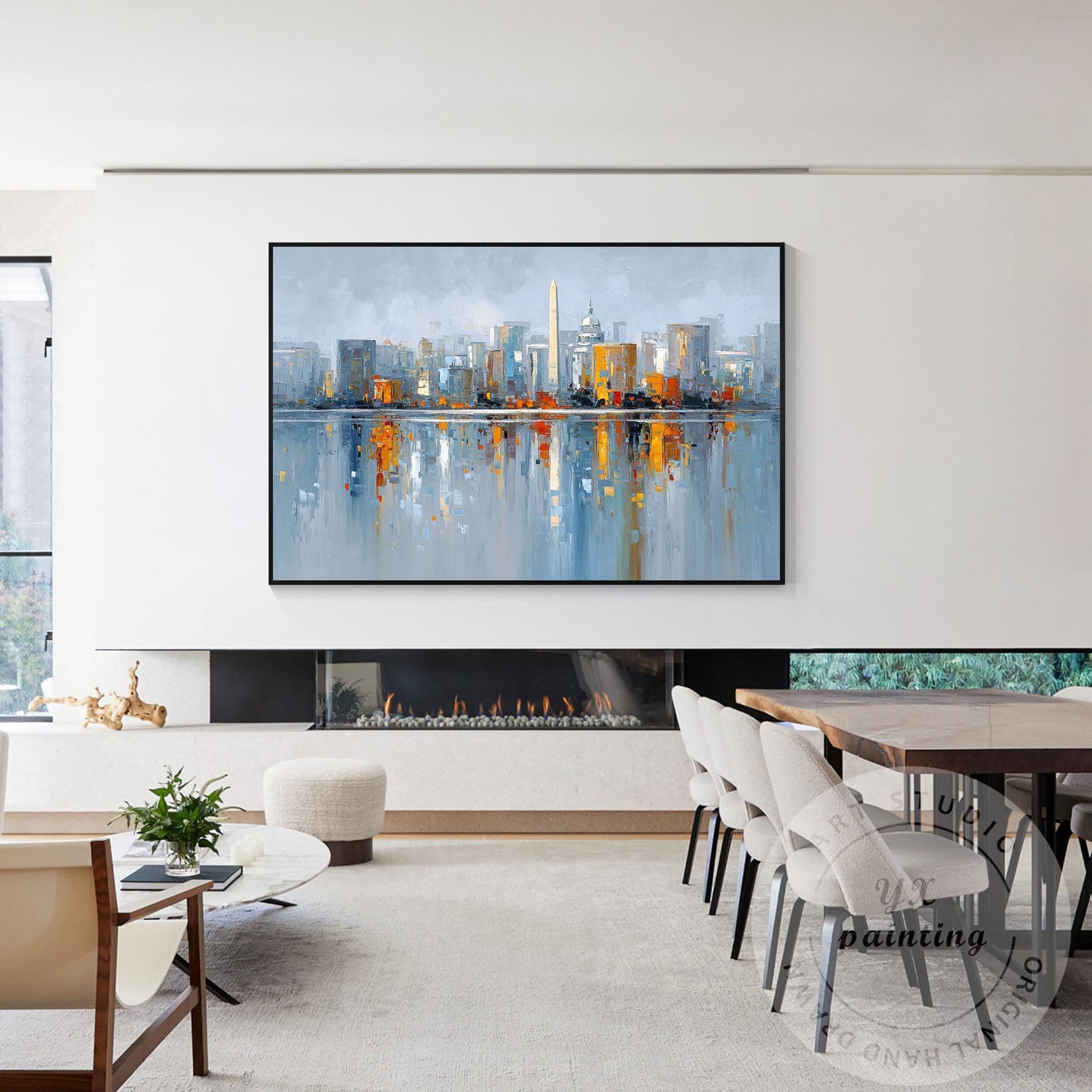 Washington DC Skyline Painting, Large Horizontal Abstract Cityscape, Oversized M #1