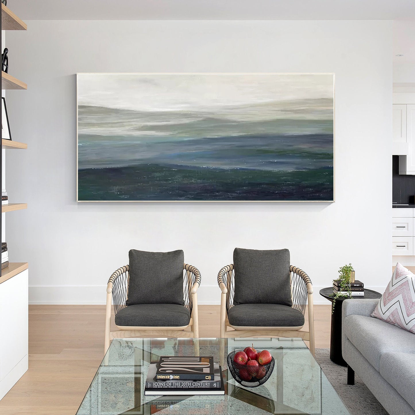 Watercolor Abstract Mountain Landscape Painting: Large Horizontal Canvas Art #2