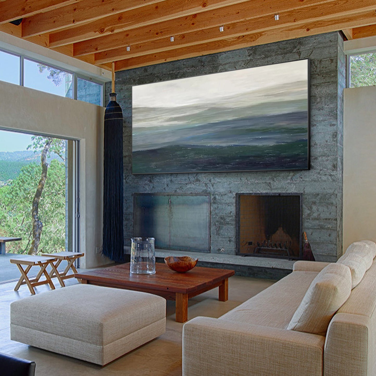 Watercolor Abstract Mountain Landscape Painting: Large Horizontal Canvas Art #3