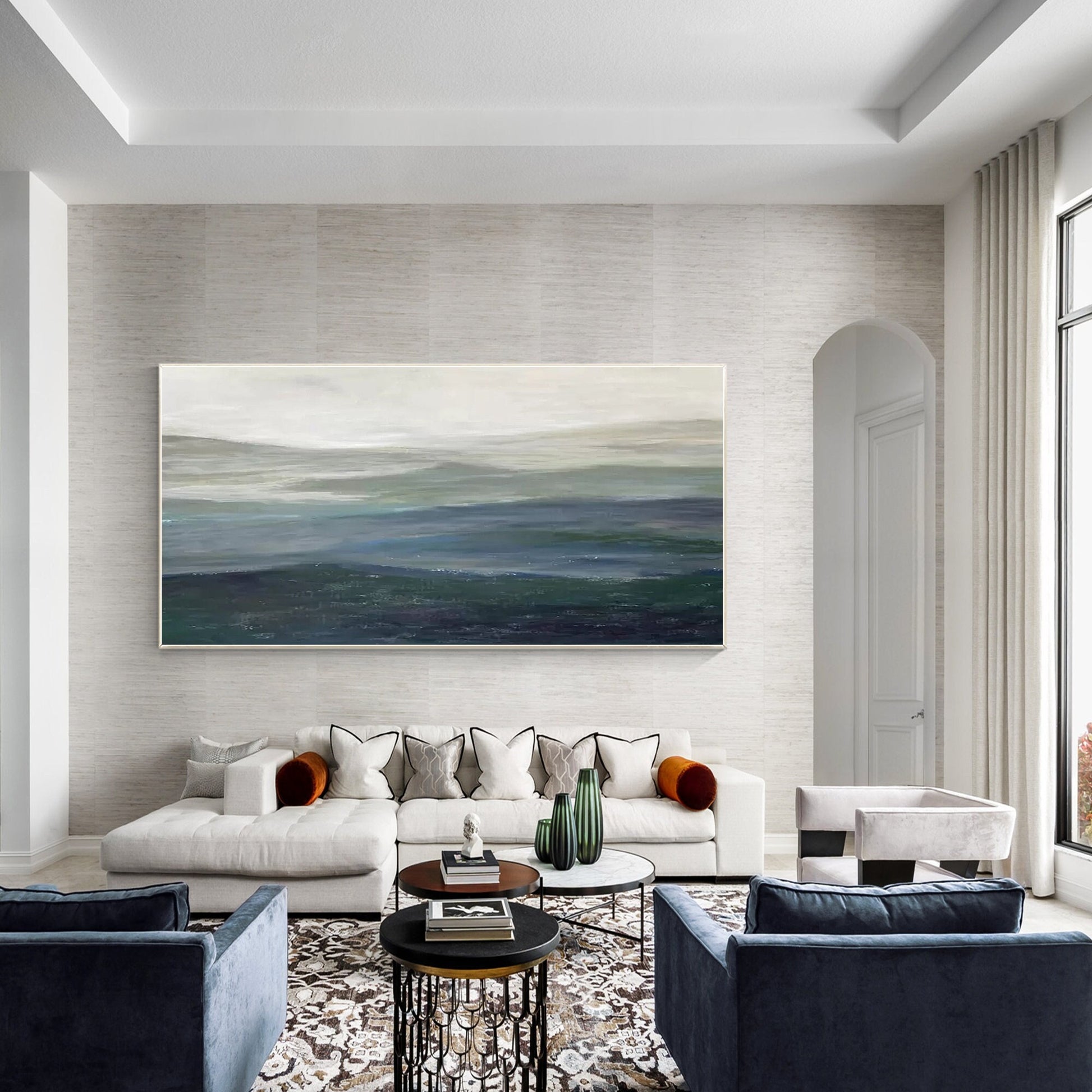 Watercolor Abstract Mountain Landscape Painting: Large Horizontal Canvas Art #1
