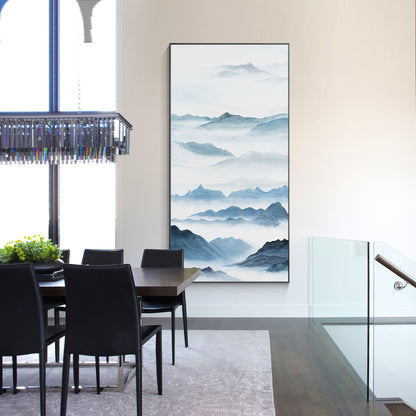 Watercolor Blue Mountain Painting: Oriental Canvas Wall Art #5