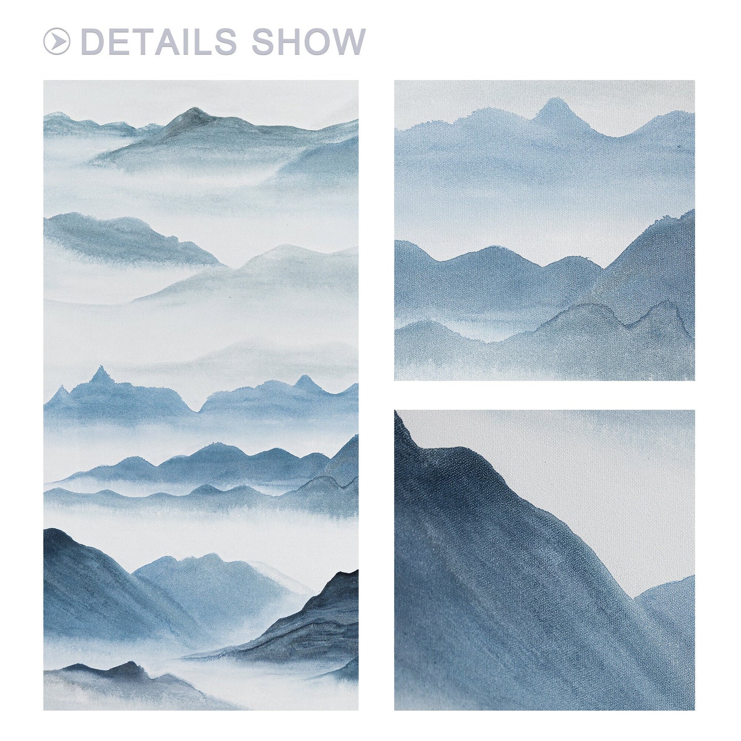 Watercolor Blue Mountain Painting: Oriental Canvas Wall Art #6