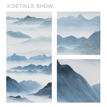 Watercolor Blue Mountain Painting: Oriental Canvas Wall Art #6