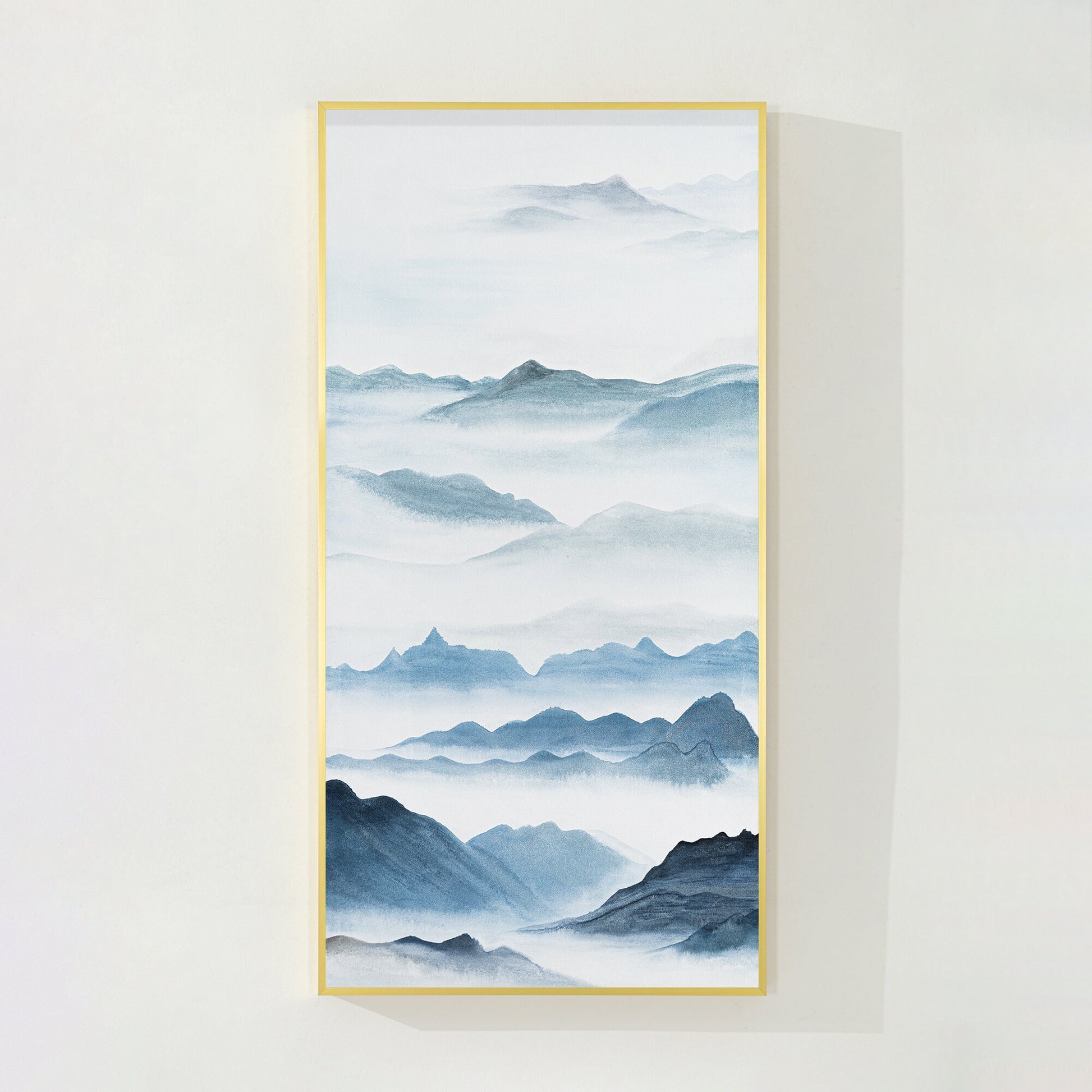 Watercolor Blue Mountain Painting: Oriental Canvas Wall Art #8