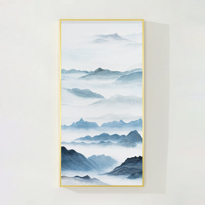 Watercolor Blue Mountain Painting: Oriental Canvas Wall Art #8