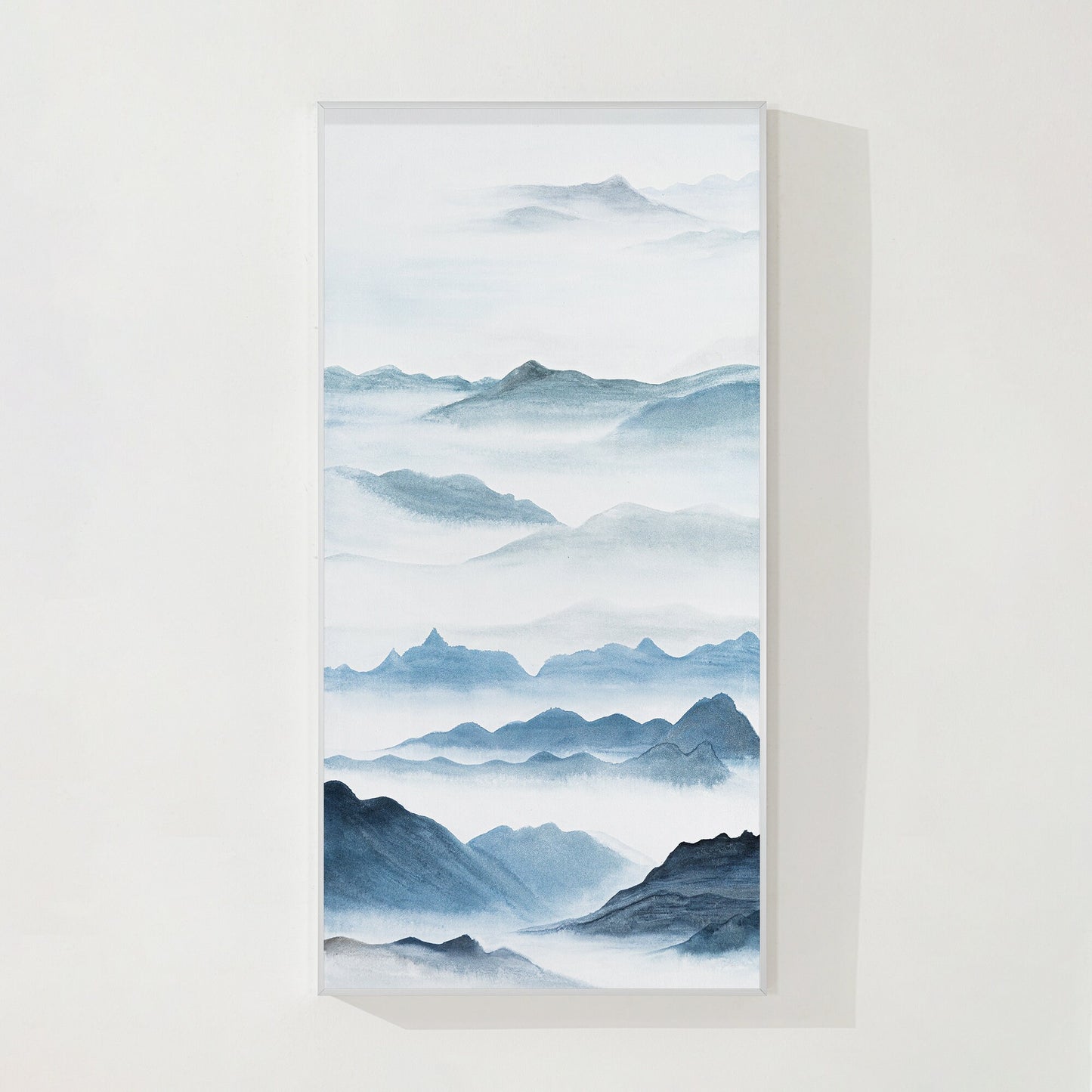 Watercolor Blue Mountain Painting: Oriental Canvas Wall Art #9
