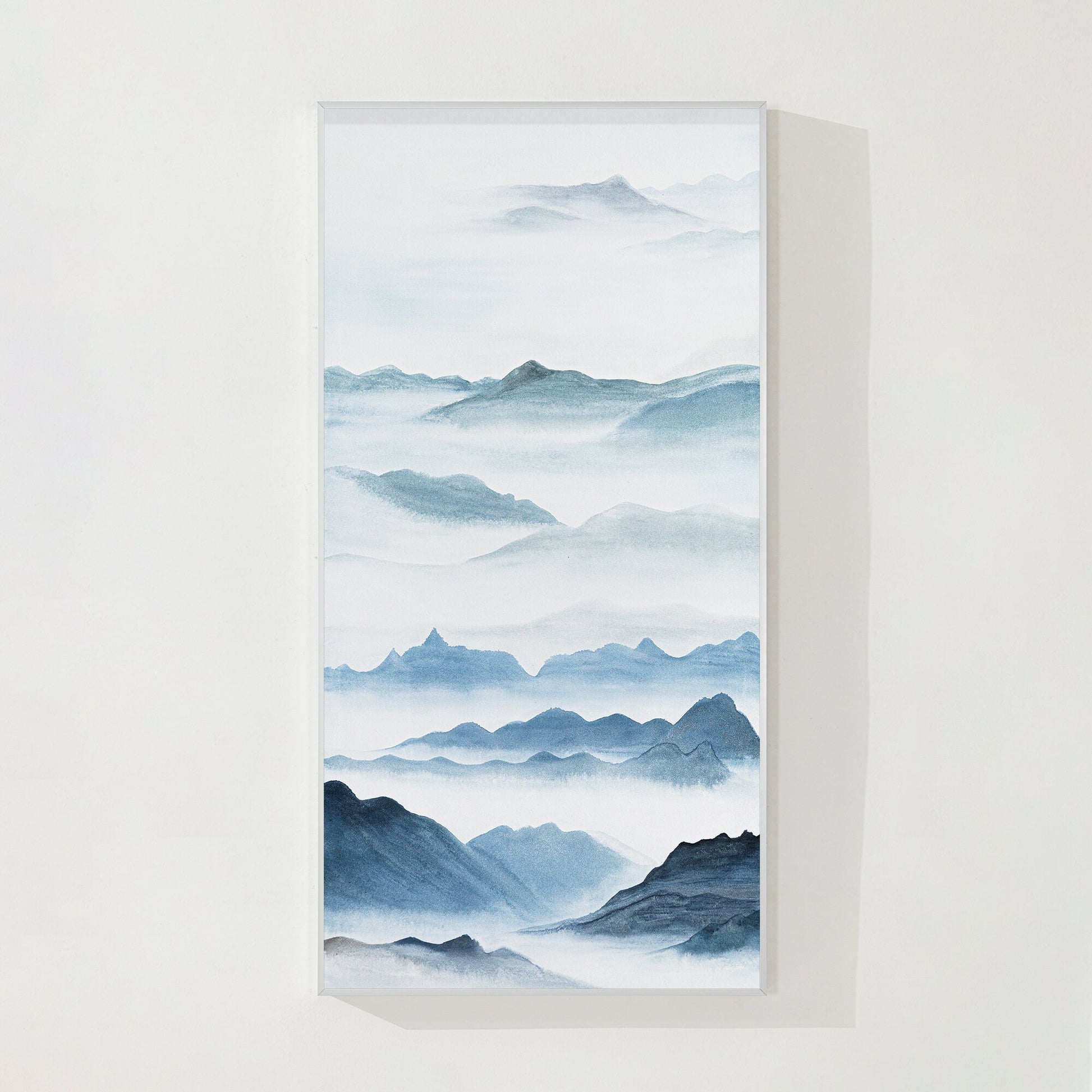 Watercolor Blue Mountain Painting: Oriental Canvas Wall Art #9