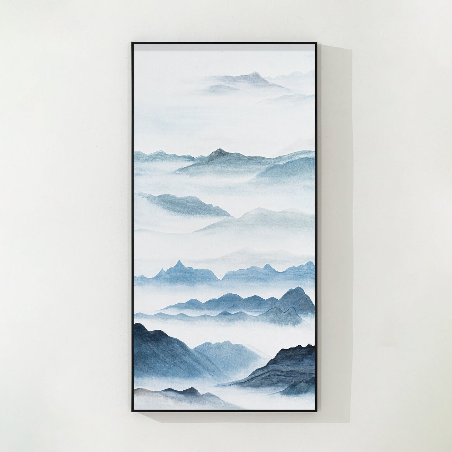 Watercolor Blue Mountain Painting: Oriental Canvas Wall Art #10