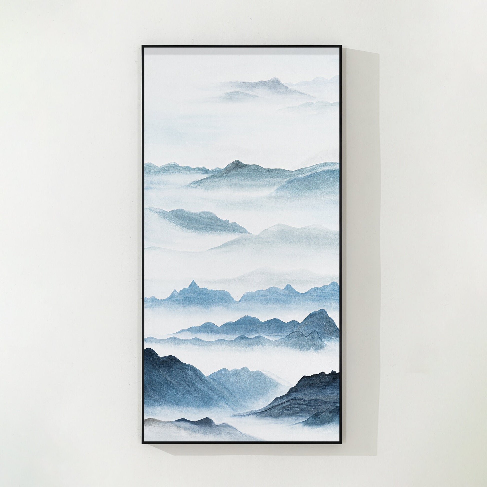Watercolor Blue Mountain Painting: Oriental Canvas Wall Art #10