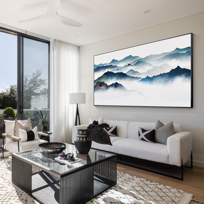 Watercolor Foggy Mountain Landscape Painting: Textured Canvas Wall Art #5