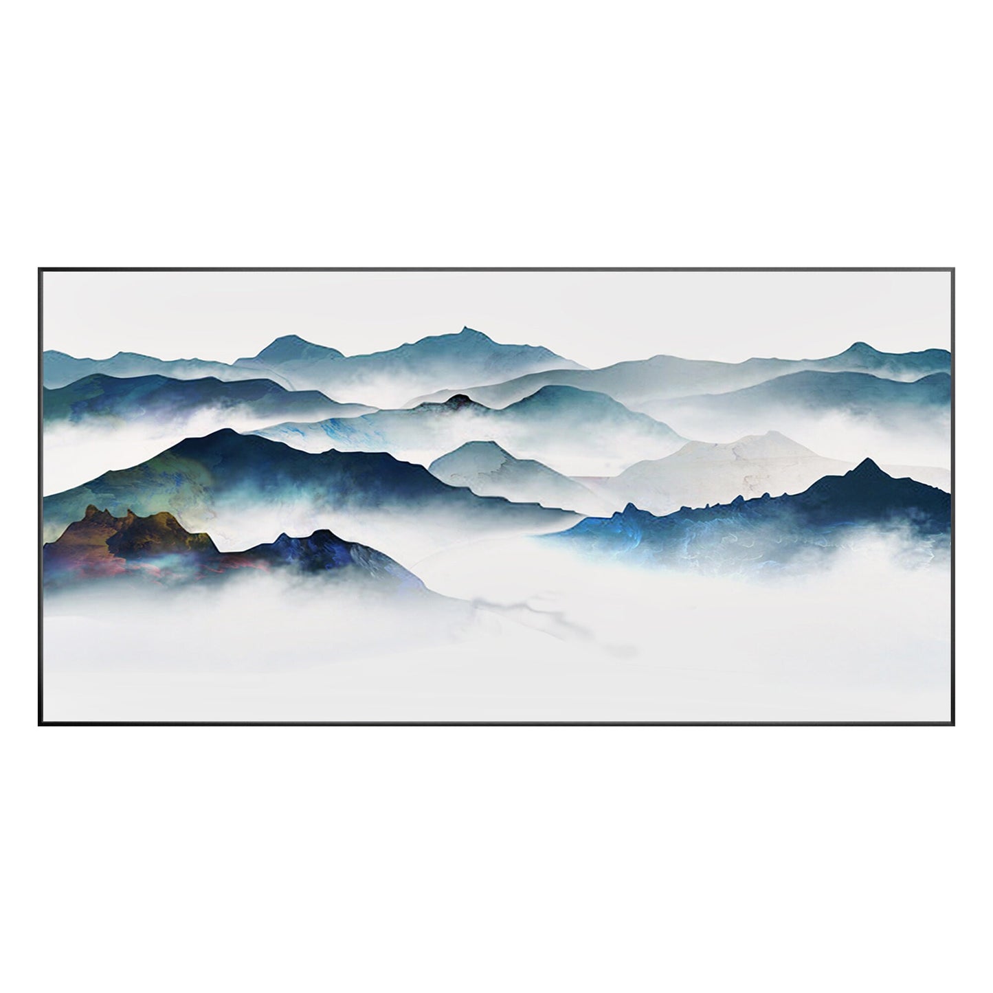 Watercolor Foggy Mountain Landscape Painting: Textured Canvas Wall Art #9