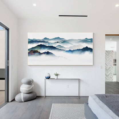 Watercolor Foggy Mountain Landscape Painting: Textured Canvas Wall Art #1