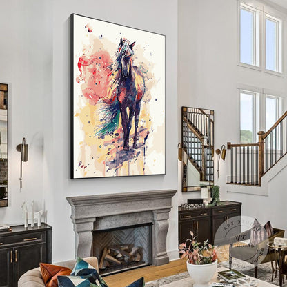 Watercolor Horse Painting: BOHO Abstract Canvas Wall Art #2