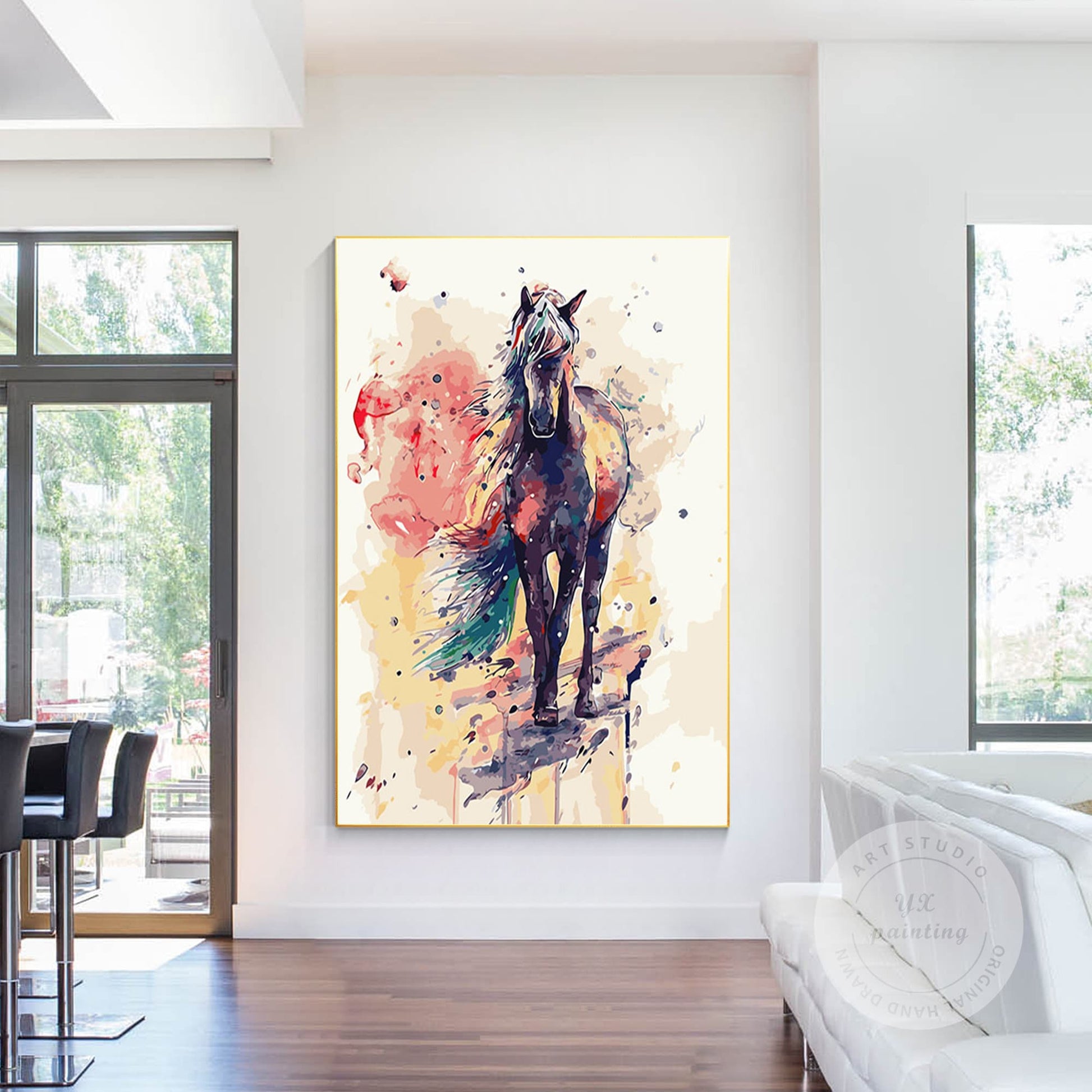 Watercolor Horse Painting: BOHO Abstract Canvas Wall Art #4