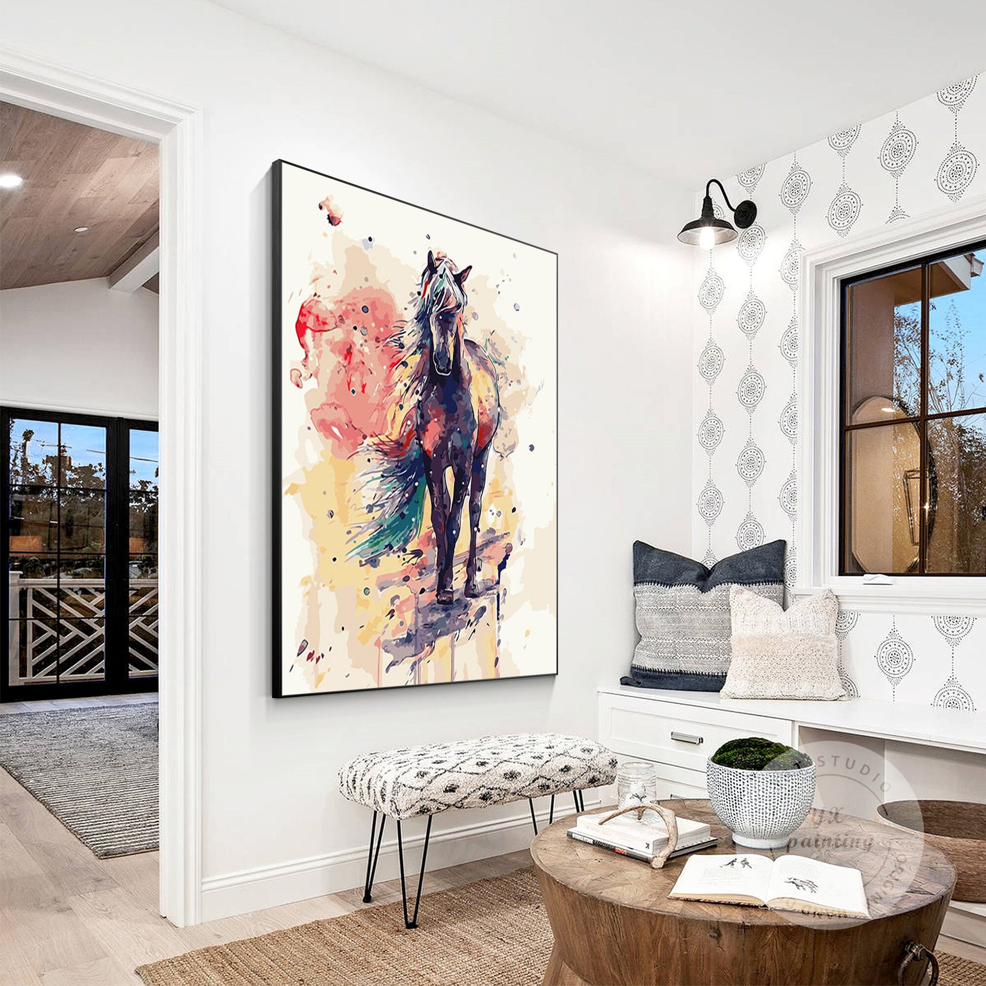 Watercolor Horse Painting: BOHO Abstract Canvas Wall Art #5