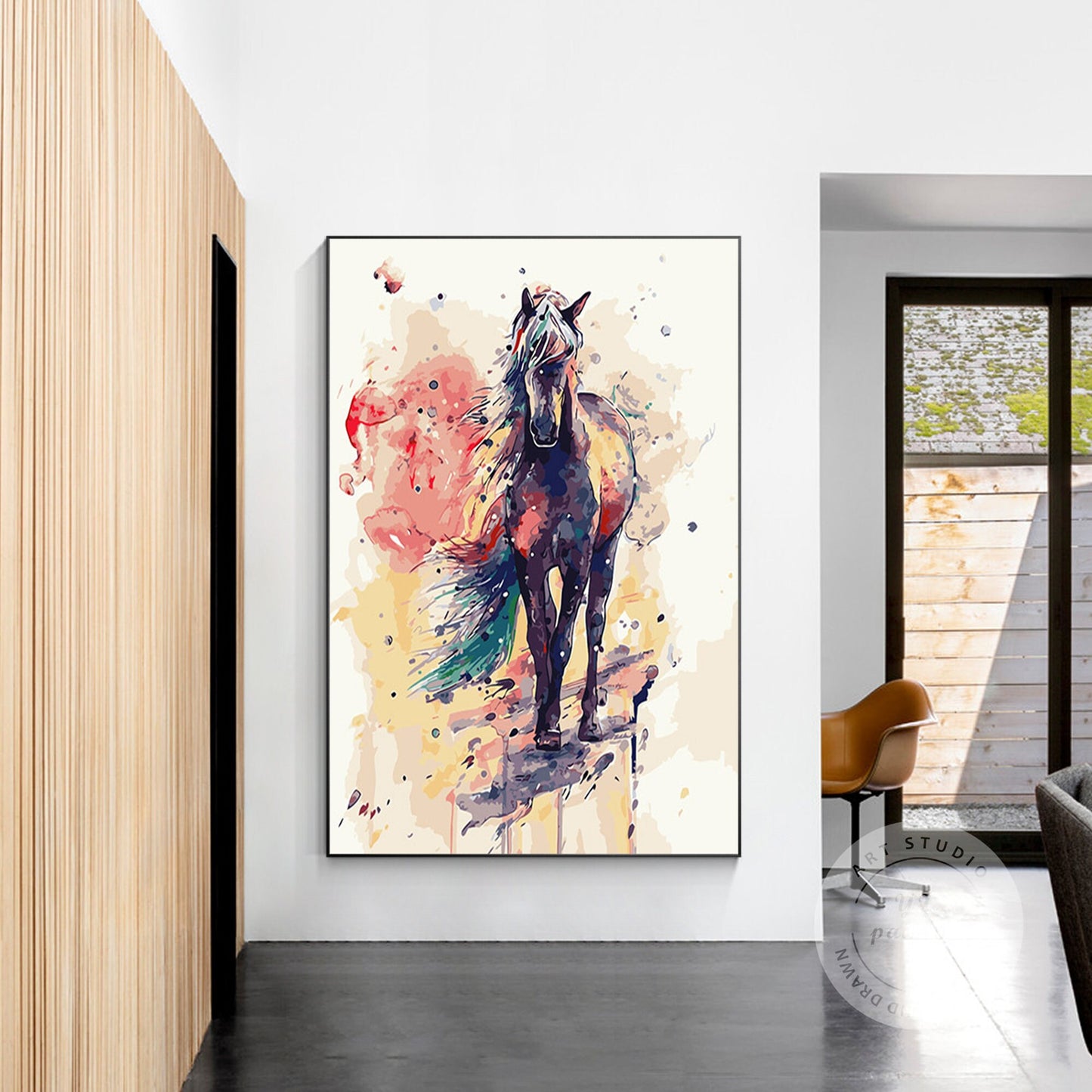 Watercolor Horse Painting: BOHO Abstract Canvas Wall Art #1