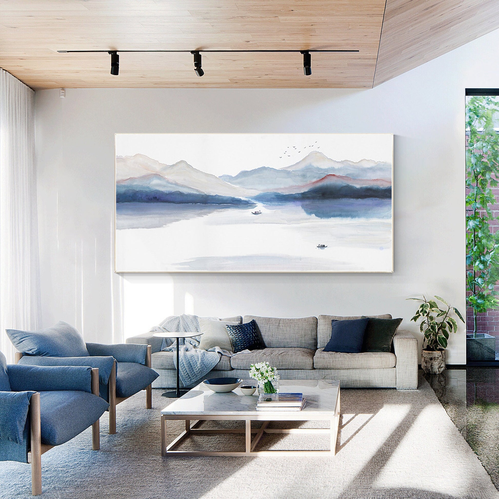Watercolor Mountain Landscape Painting: Extra Large Canvas Wall Art #2