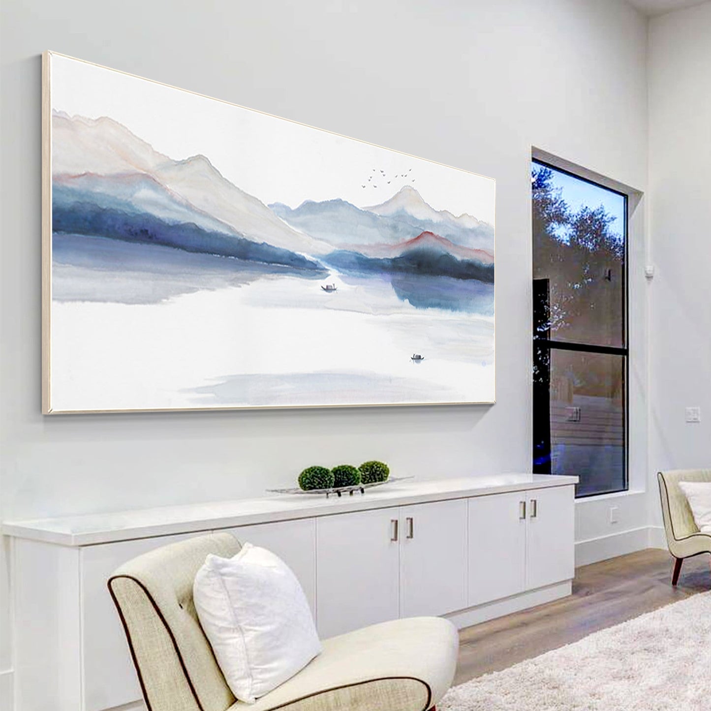 Watercolor Mountain Landscape Painting: Extra Large Canvas Wall Art #3