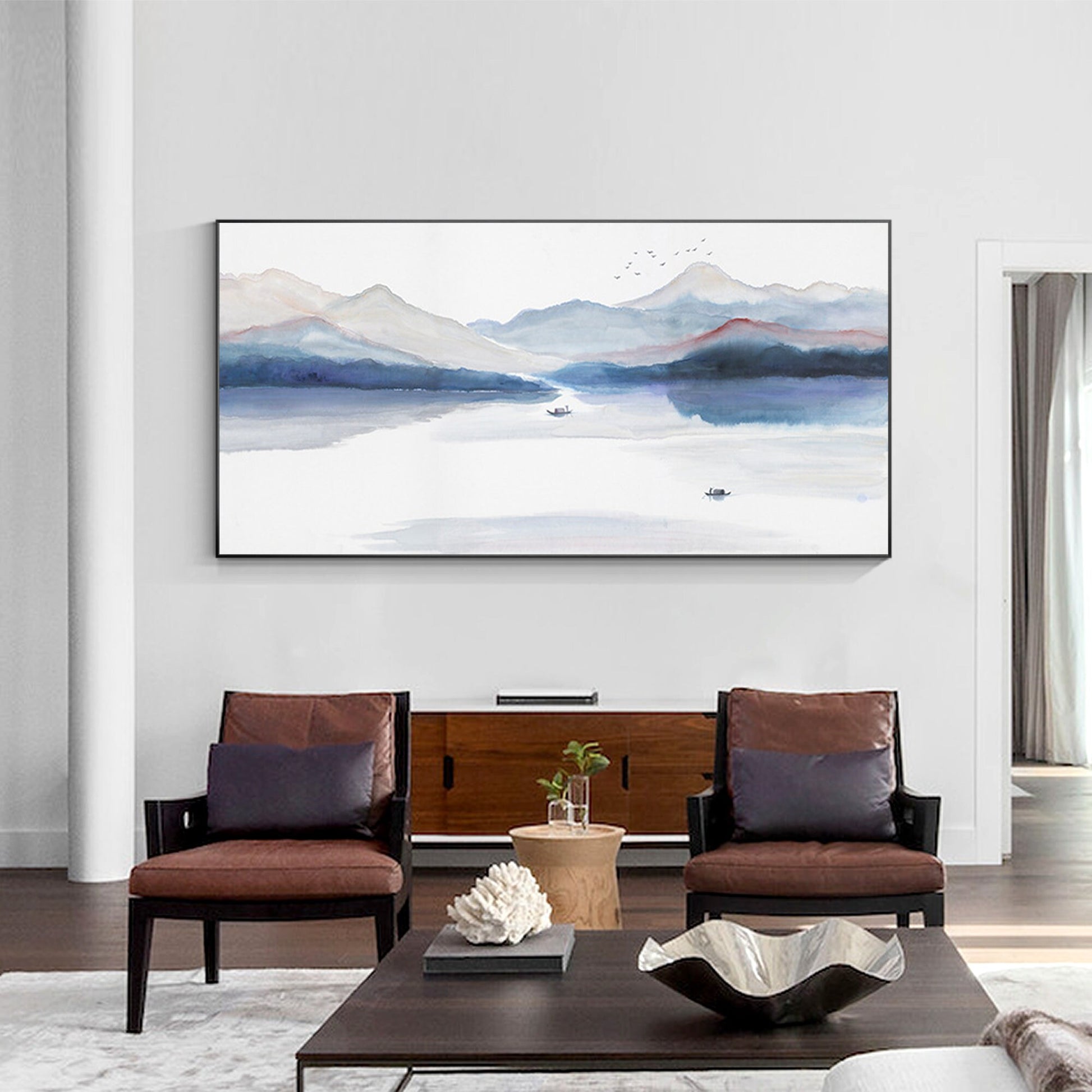 Watercolor Mountain Landscape Painting: Extra Large Canvas Wall Art #4