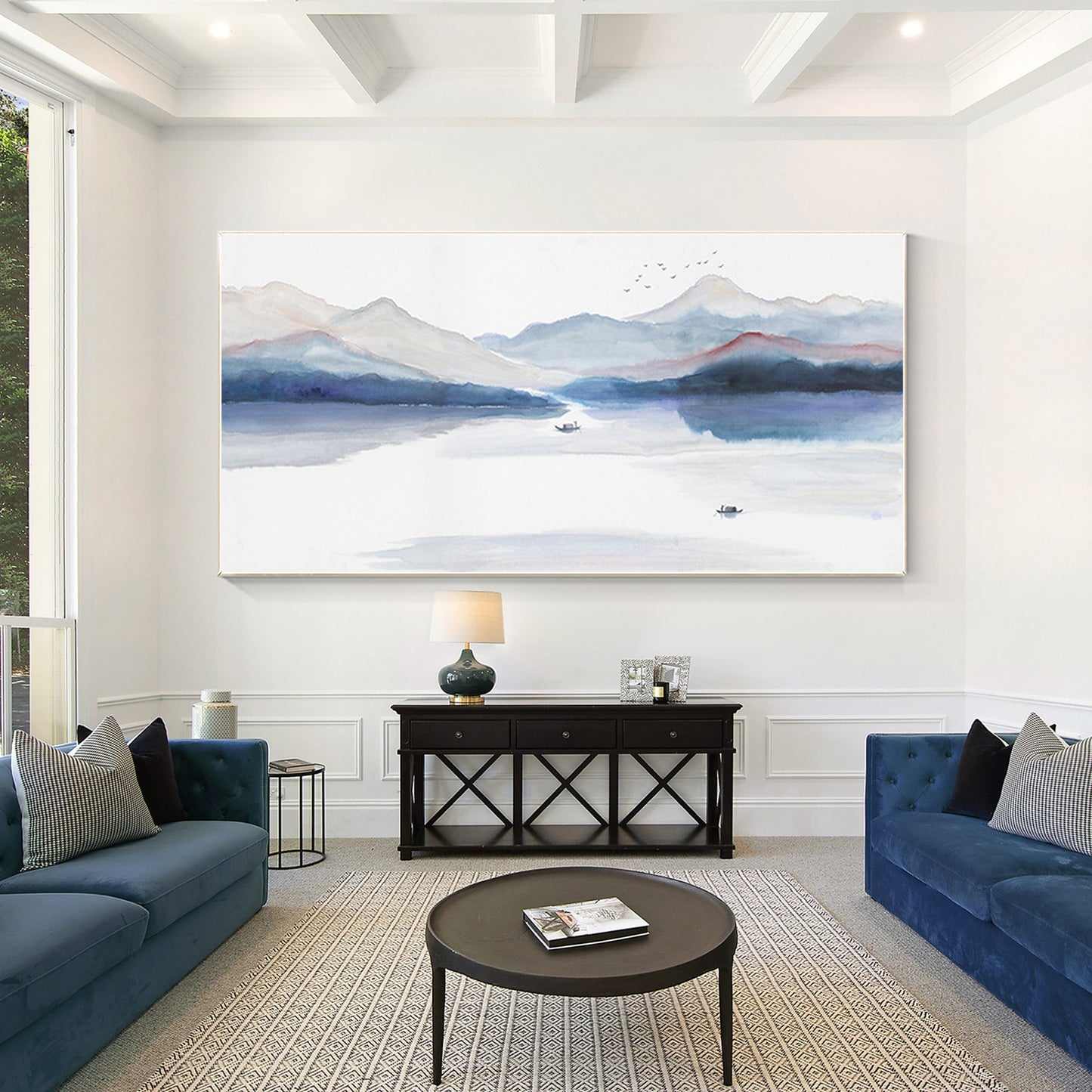 Watercolor Mountain Landscape Painting: Extra Large Canvas Wall Art #1