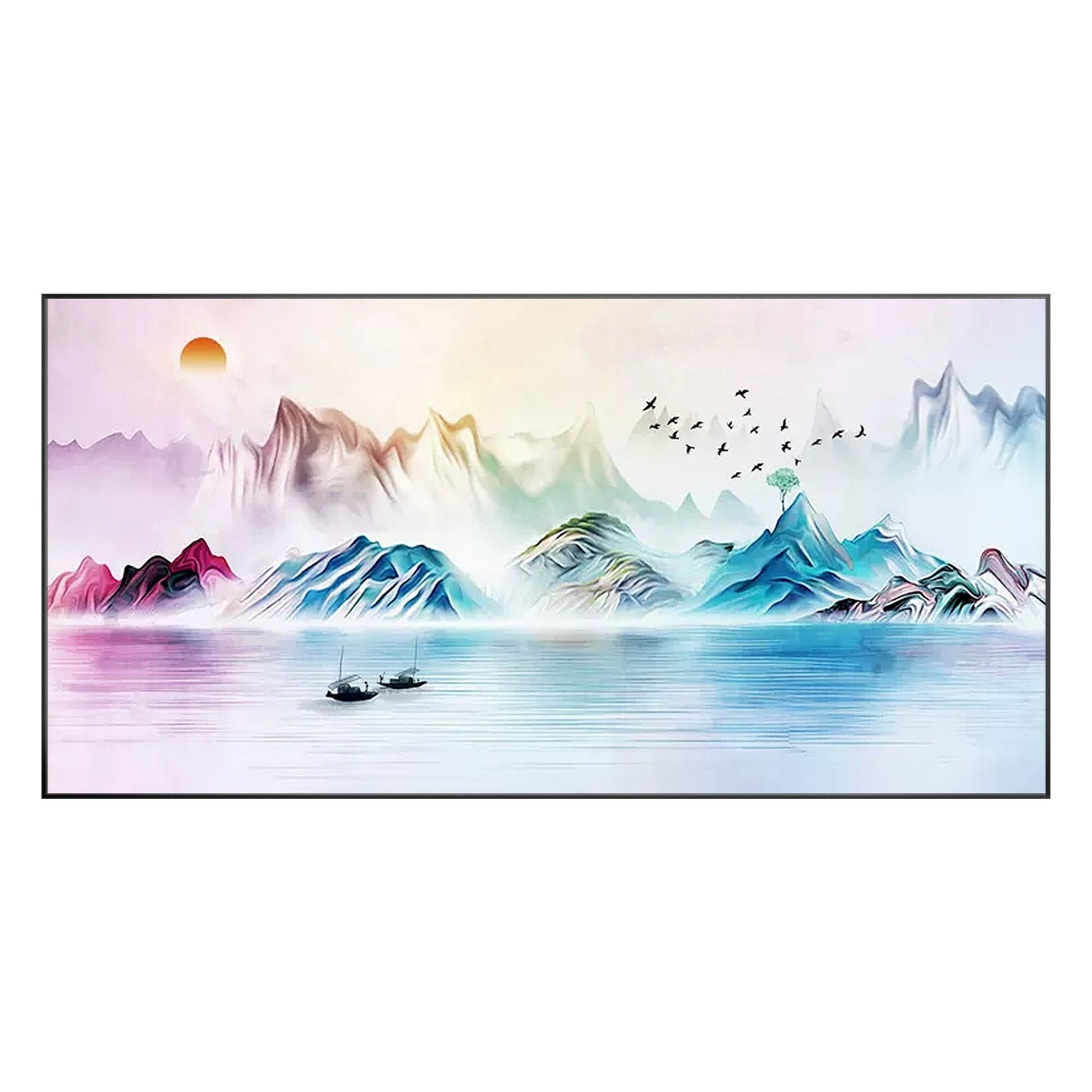 Watercolor Mountain Landscape Painting: Extra Large Horizontal Canvas Art #10