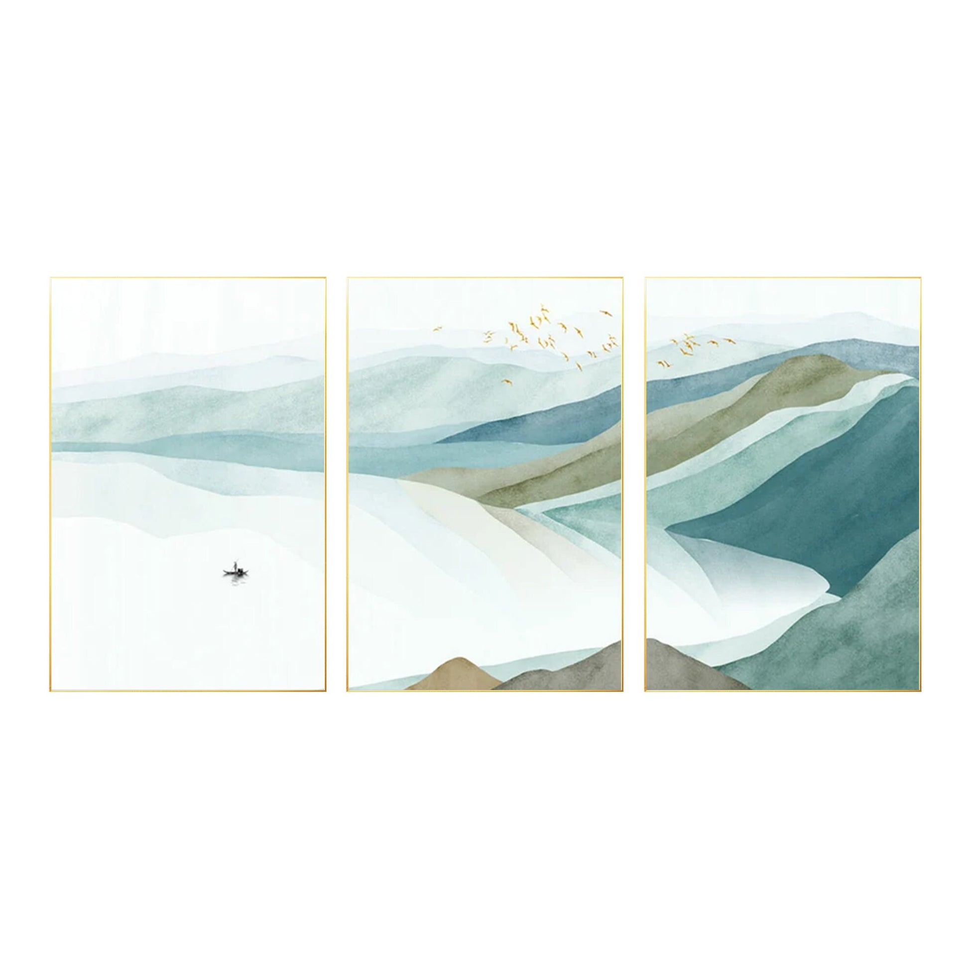 Watercolor Mountain Painting Set: Abstract Teal Landscape Canvas Art #6