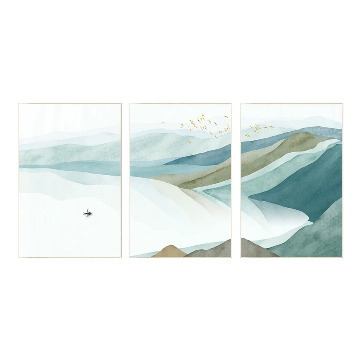 Watercolor Mountain Painting Set: Abstract Teal Landscape Canvas Art #7