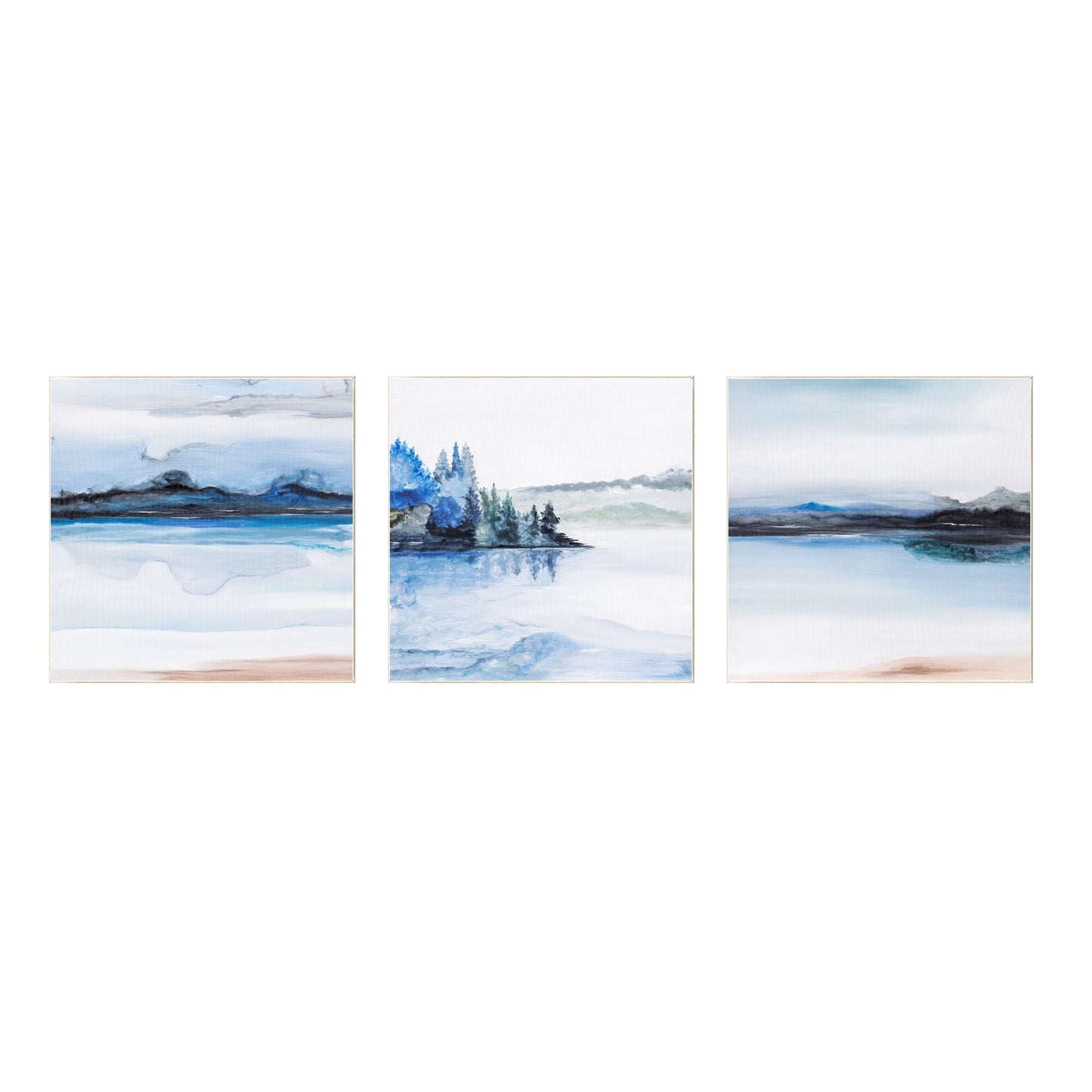 Watercolor Mountain Painting Set: Blue Landscape Canvas Wall Art #7