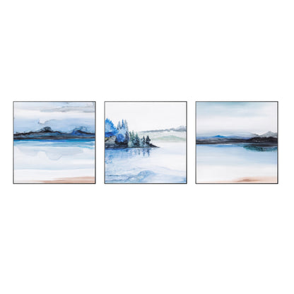 Watercolor Mountain Painting Set: Blue Landscape Canvas Wall Art #8