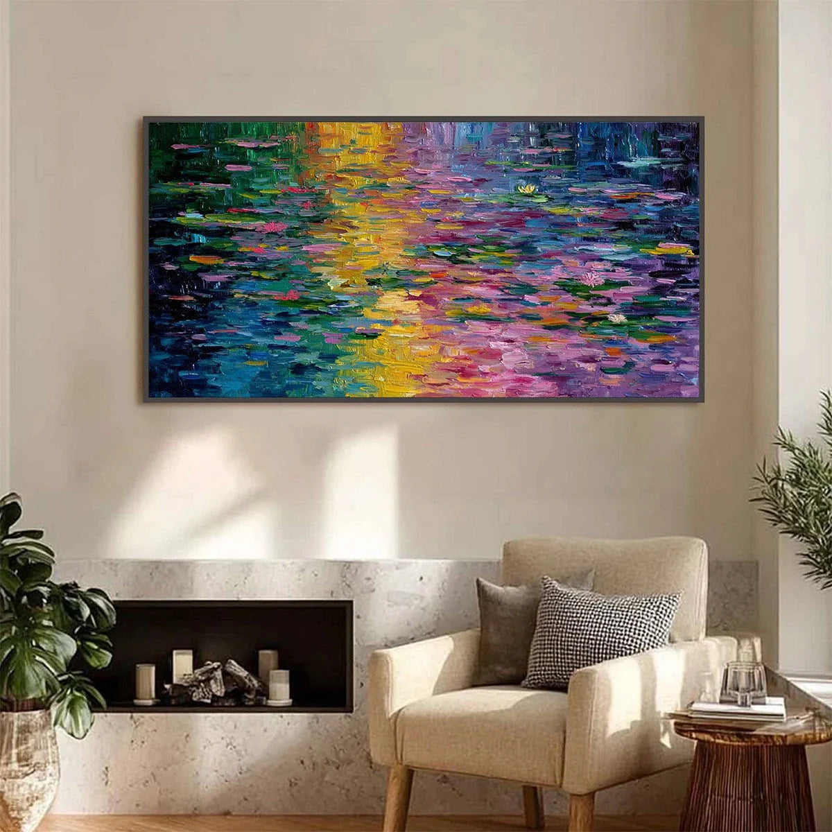 WATERLILY SERENADE: Colorful Abstract Water Lilies Impasto Oil Painting | Abstract closeup, raised brushwork detail