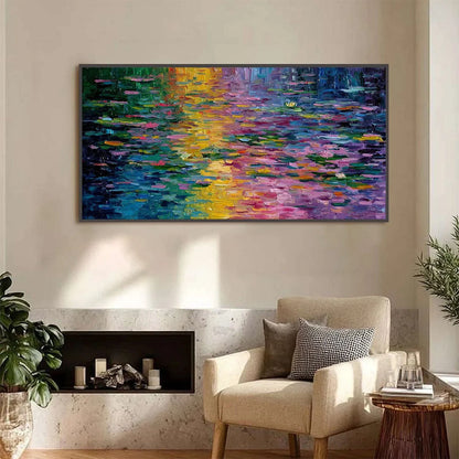 WATERLILY SERENADE: Colorful Abstract Water Lilies Impasto Oil Painting | Abstract closeup, raised brushwork detail